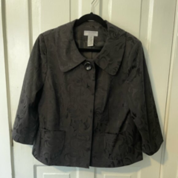 Sag Harbor Stretch ¾ Length Sleeve Black Damask Jacket Size 16P - Picture 1 of 6